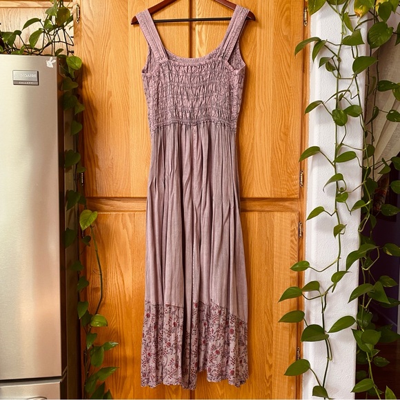 Romantic Boho Peasant Renaissance Medieval Pink Purple Embroidered Corset Dress - Picture 9 of 10